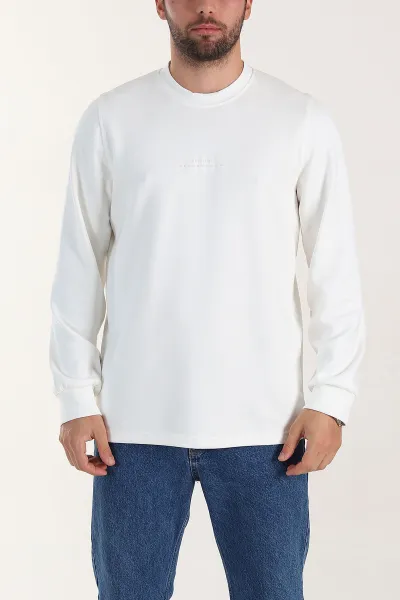 Beyaz Relaxed Fit Oysho Kumaş Yazı Detaylı  Erkek Sweatshirt 399465