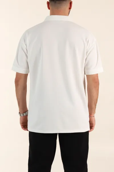 Beyaz Relaxed Fit Parçalı Kumaş Polo Yaka Erkek Tişört 363812