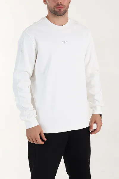 Beyaz Relaxed Fit Pike Dokulu Nakış Detaylı Erkek Sweatshirt 400898