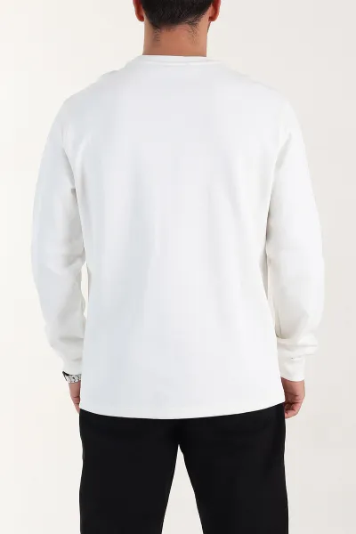 Beyaz Relaxed Fit Pike Dokulu Nakış Detaylı Erkek Sweatshirt 400898