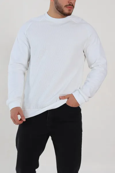 beyaz-relaxed-fit-pike-kumas-reglan-kollu-basic-sweatshirt-317690
