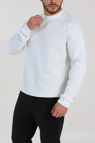 Beyaz Relaxed Fit Pike Kumaş Reglan Kollu Basic Sweatshirt 317690