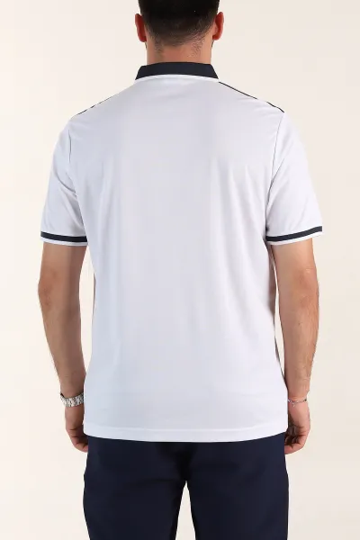 Beyaz Relaxed Fit Şerit Detaylı Polo Yaka Erkek Tişört 359114