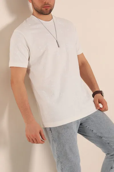 Beyaz Relaxed Fit Sprey Baskılı Erkek Tişört 261624