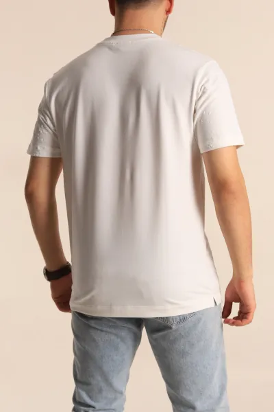Beyaz Relaxed Fit Sprey Baskılı Erkek Tişört 261624