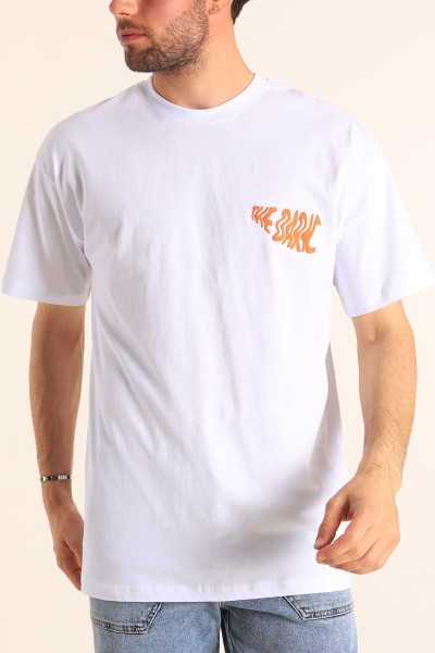 Beyaz Relaxed Fit The Dark Slogan Sırt Baskılı Erkek Tişört 186620