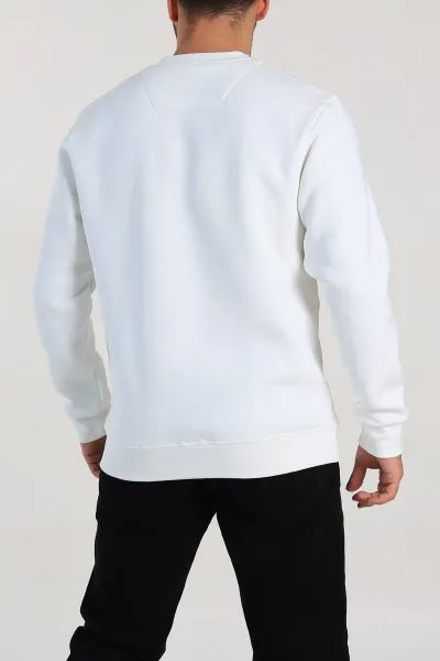Beyaz Relaxed Fit Üç İp Şardonlu Baskılı Erkek Sweatshirt 309657