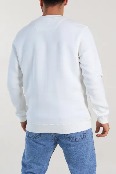 Beyaz Relaxed Fit Üç İp Şardonlu Kabartma Detaylı Erkek Sweatshirt 309883