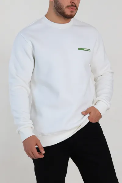Beyaz Relaxed Fit Üç İp Şardonlu Kabartma Detaylı Erkek Sweatshirt 309906