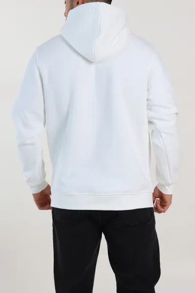 Beyaz Relaxed Fit Üç İp Şardonlu Kabartma Detaylı Erkek Sweatshirt 311130