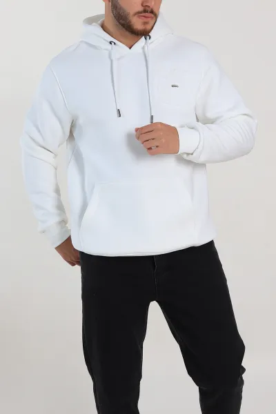Beyaz Relaxed Fit Üç İp Şardonlu Kabartma Detaylı Erkek Sweatshirt 311130