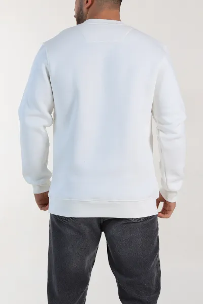 Beyaz Relaxed Fit Üç İp Şardonlu Kabartma Yazı Detay Erkek Sweatshirt 310412