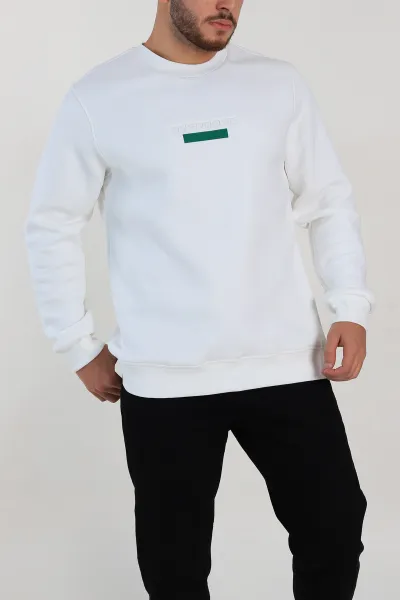 Beyaz Relaxed Fit Üç İp Şardonlu Yazı Detaylı Erkek Sweatshirt 310491