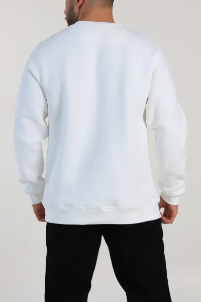 Beyaz Relaxed Fit Üç İp Şardonlu Yazı Detaylı Erkek Sweatshirt 310491