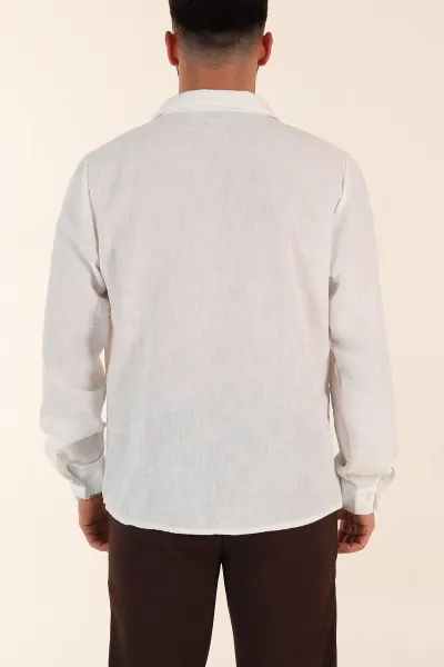 Beyaz Relaxed Fit Uzun Kollu Apaş Yaka Erkek Gömlek 367436