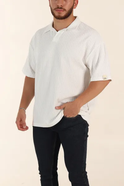 beyaz-relaxed-fit-waffle-dokulu-patli-polo-yaka-erkek-tisort-370299