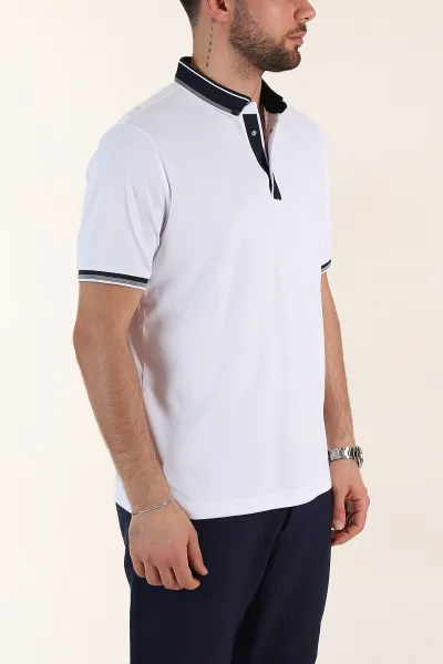 Beyaz Relaxed Fit Yaka Detaylı Polo Yaka Erkek Tişört 359119