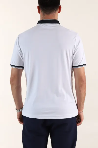 Beyaz Relaxed Fit Yaka Detaylı Polo Yaka Erkek Tişört 359119