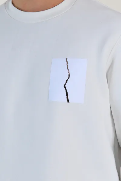 Beyaz Relaxed Üç İp Şardonlu Baskı Detaylı Erkek Sweatshirt 311193
