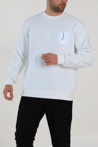 Beyaz Relaxed Üç İp Şardonlu Baskı Detaylı Erkek Sweatshirt 311193