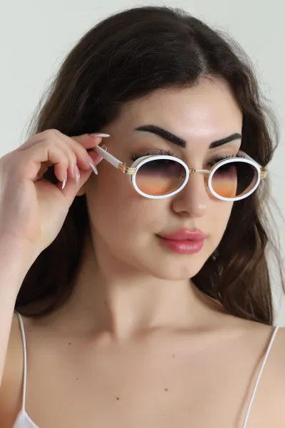 Beyaz Retro Tasarım Altın Kaplama Kadın Güneş Gözlüğü (Kutulu) 454151