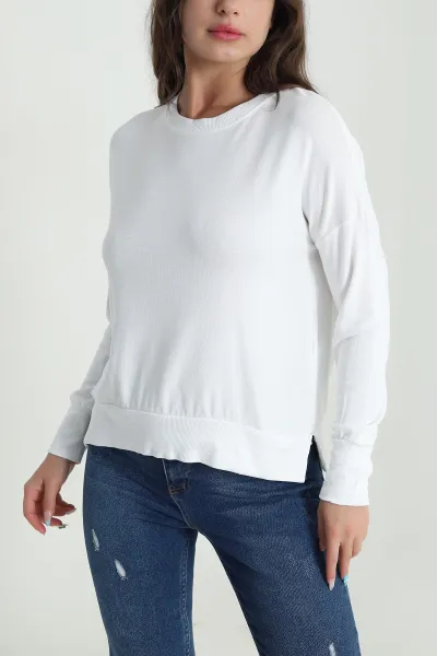 Beyaz Ribanalı Kadın Viskon Bluz 484428