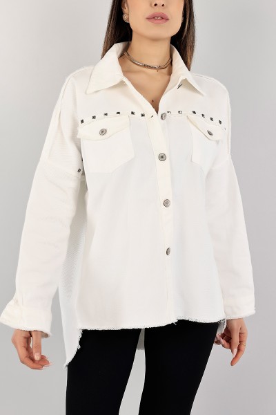 Beyaz Rivetli Bayan Gabardin Gömlek Ceket 104558