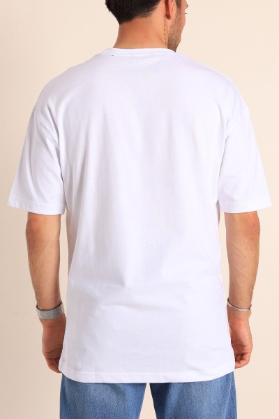 Beyaz Sacramento Baskılı Oversize Erkek Tişört 186063