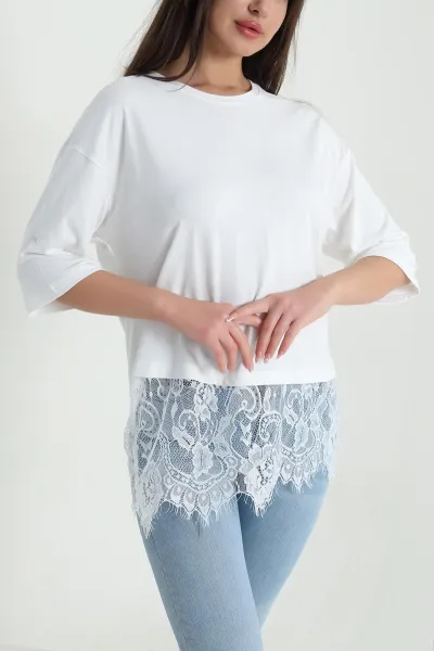 Beyaz Salaş Eteği Dantel Süprem Kadın Bluz 459303