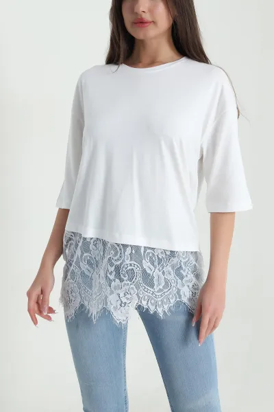 Beyaz Salaş Eteği Dantel Süprem Kadın Bluz 459303