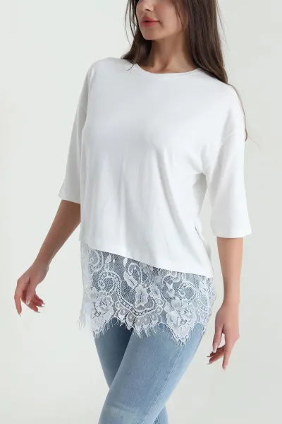 Beyaz Salaş Eteği Dantel Süprem Kadın Bluz 459303