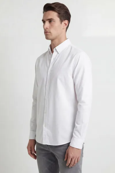Beyaz Şambre Kumaş Relaxed Fit Erkek Gömlek 435911