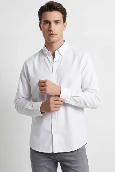 Beyaz Şambre Kumaş Relaxed Fit Erkek Gömlek 435911
