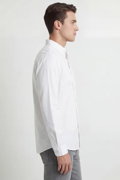 Beyaz Şambre Kumaş Relaxed Fit Erkek Gömlek 435911