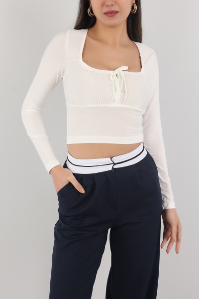 Beyaz Sandy Kumaş Bluz 151671