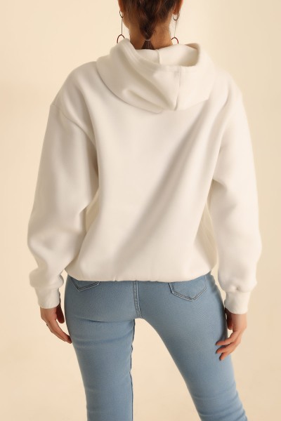 Beyaz Şardonlu Baskılı Bayan Sweat 222042