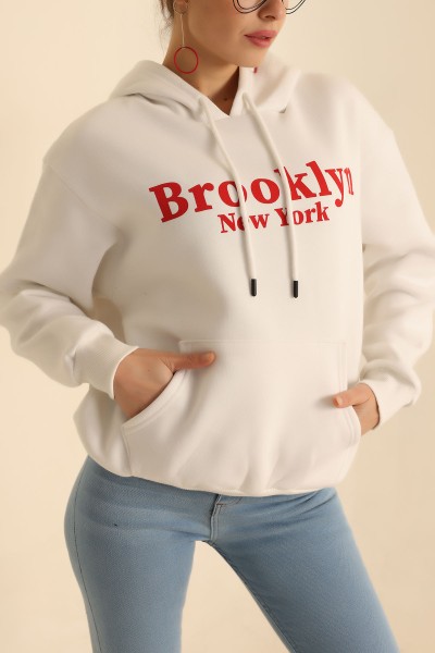 Beyaz Şardonlu Baskılı Bayan Sweat 222042