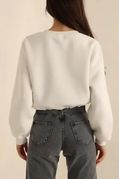 Beyaz Şardonlu Baskılı Bayan Sweat 228858