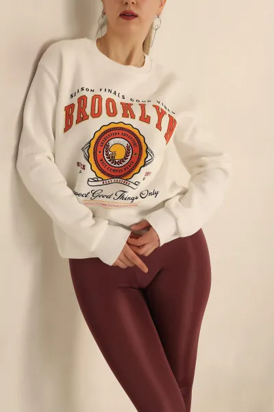 Beyaz Şardonlu Baskılı Bayan Sweat 237723