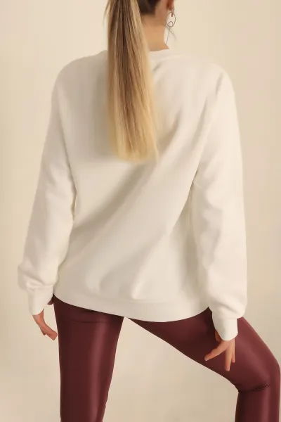 Beyaz Şardonlu Baskılı Bayan Sweat 237723