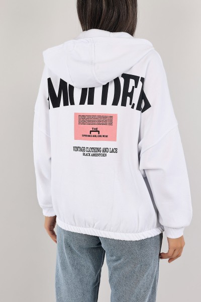 Beyaz Şardonlu Bayan Fermuarlı Sweat 132391