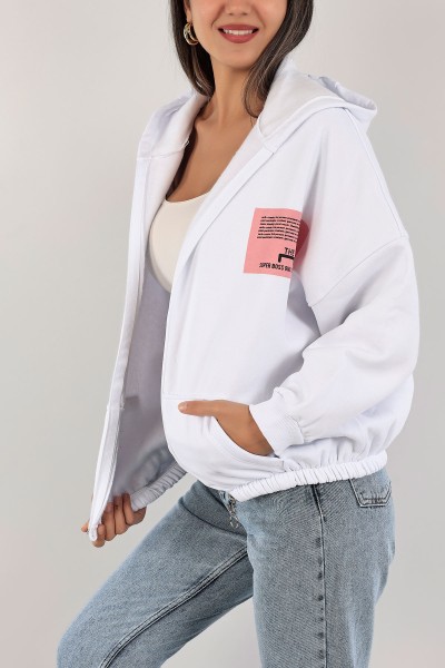 Beyaz Şardonlu Bayan Fermuarlı Sweat 132391