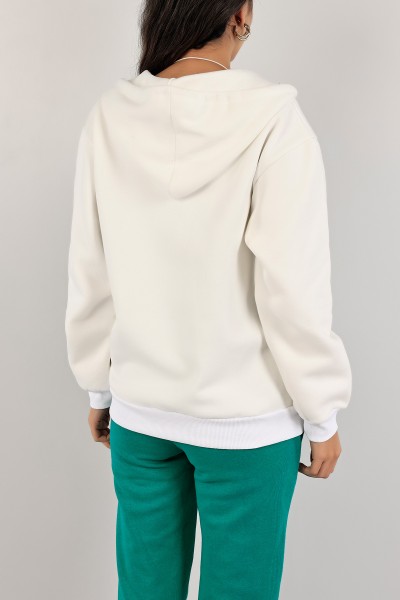 Beyaz Şardonlu Bayan Fermuarlı Sweat Hırka 138129