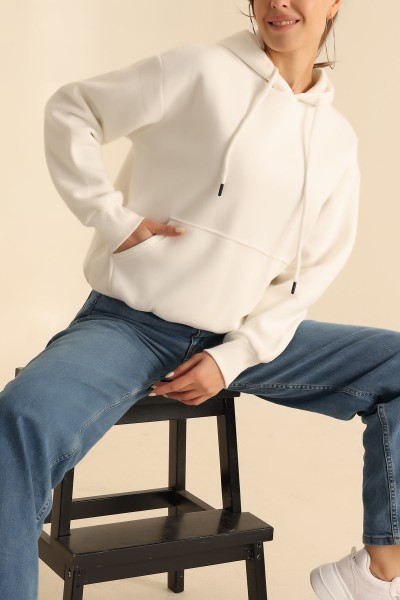 Beyaz Şardonlu Bayan Sweat 209596