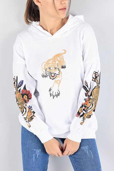 Beyaz Şardonlu Bayan Sweat 88344