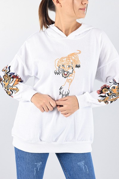 Beyaz Şardonlu Bayan Sweat 88344