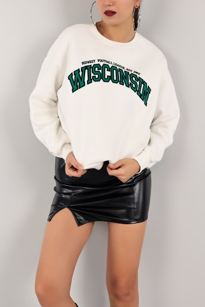Beyaz Şardonlu Nakışlı Bayan Sweat 143465