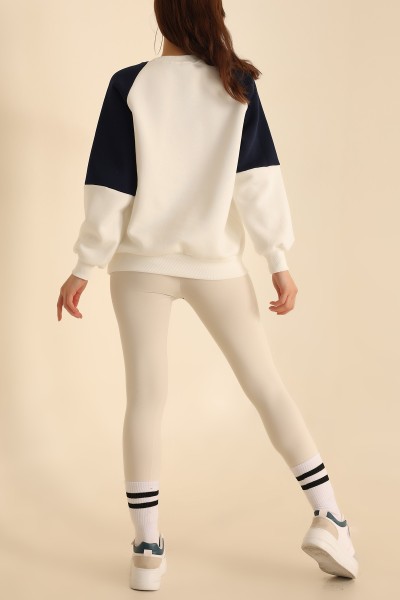 Beyaz Şardonlu Nakışlı Bayan Sweat 216633