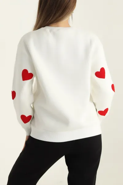 Beyaz Şardonlu Süzene Nakışlı Bayan Sweat 300648