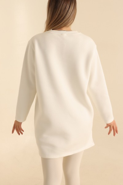 Beyaz Şardonlu Sweat Tunik 217001
